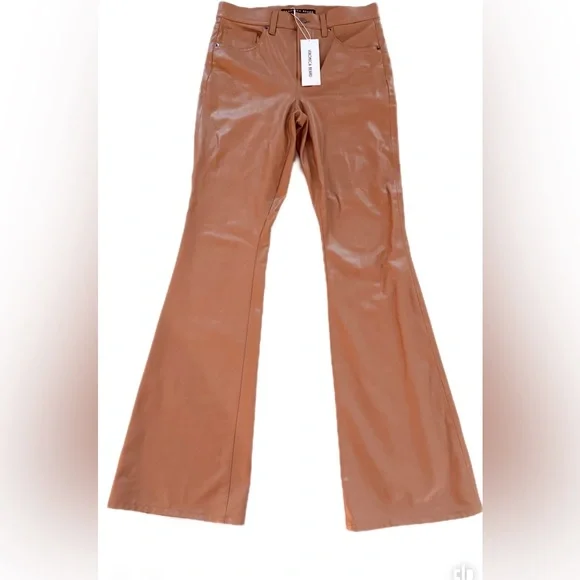 Veronica Beard Beverly Flared Faux Leather Jeans – brown camel  – Size 6- NWT - Picture 5 of 14